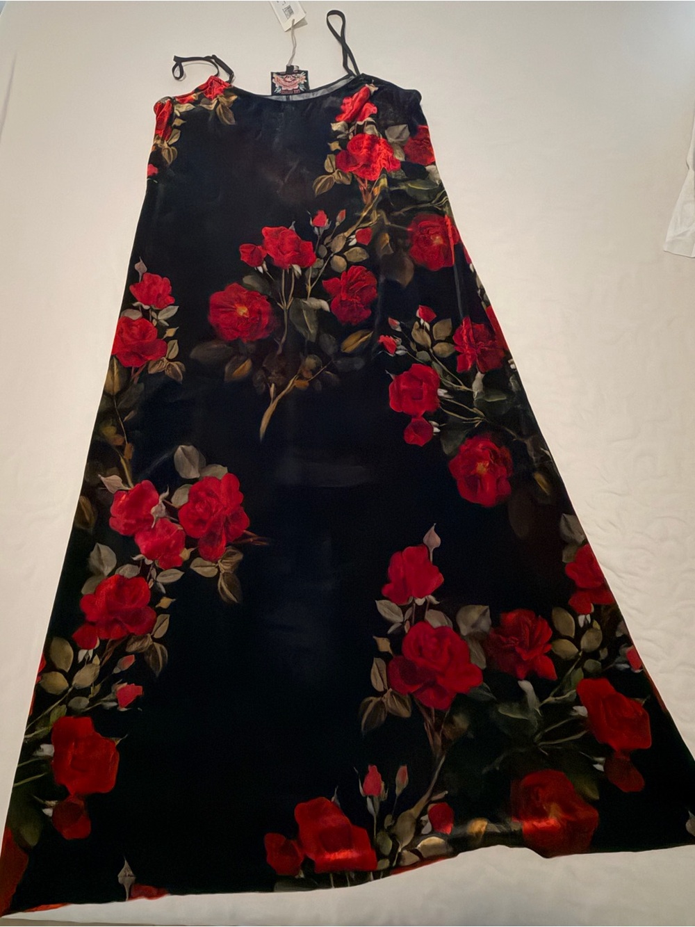 Johnny Was Rosana Black Velvet Slip Dress with Red Rose Print - size small - Picture 6 of 10